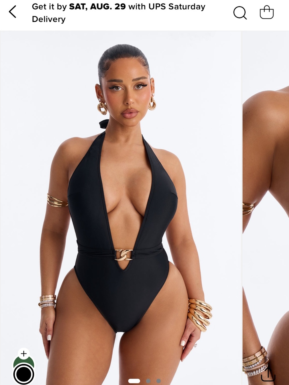 Women’s Black Plunge One-Piece Swimsuit with Gold Accent fashion nova